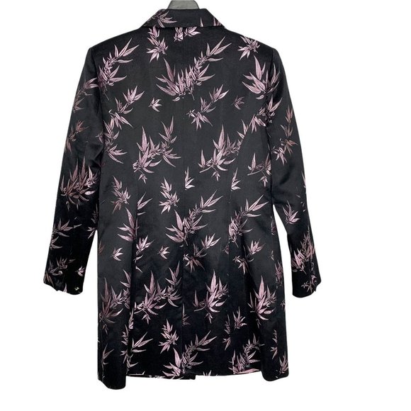 Vintage Y2K MSK Purple Foliage Pattern Silk Blend Satin Longline Blazer Petite M - Picture 3 of 16